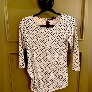 3/4 length sleeve A Pea in the Pod polka dot maternity shirt